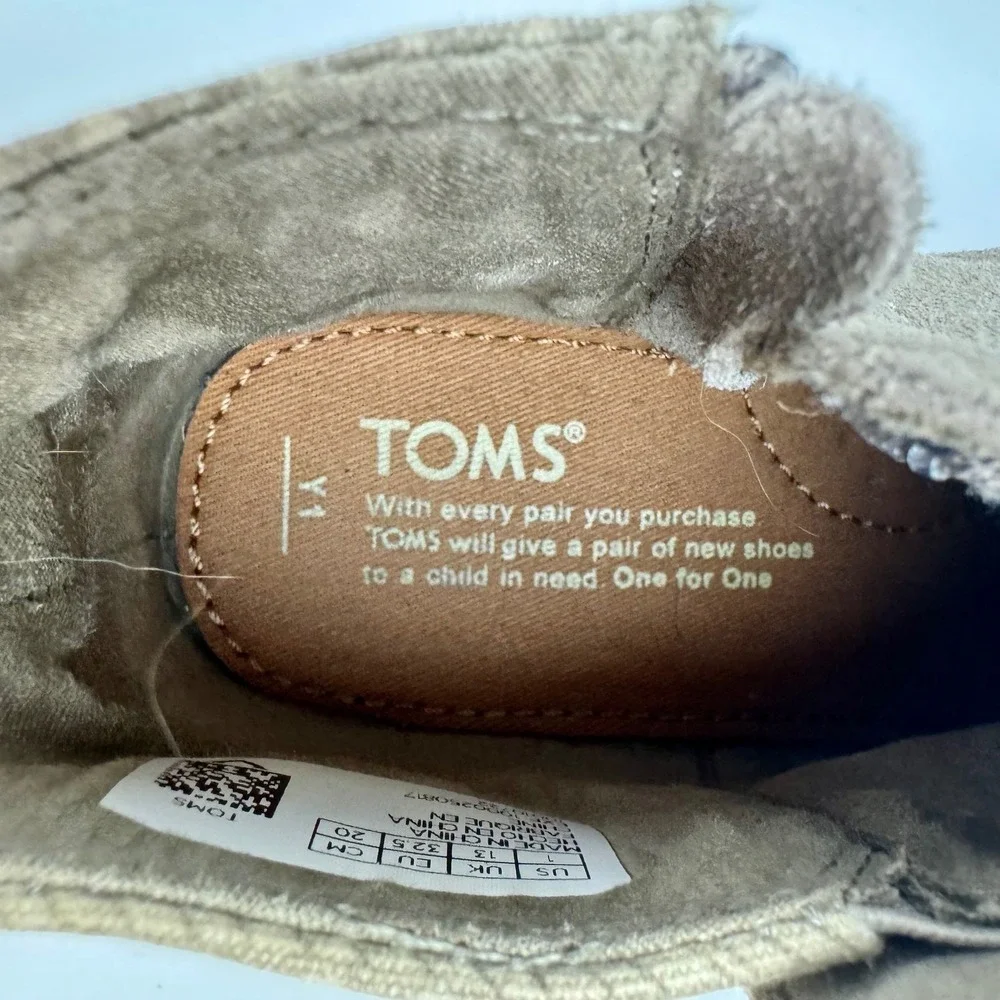 TOMS Kids Tan Suede Geometric Canvas Ankle Boots Side Zip‎ Size 1 Youth 10010722
